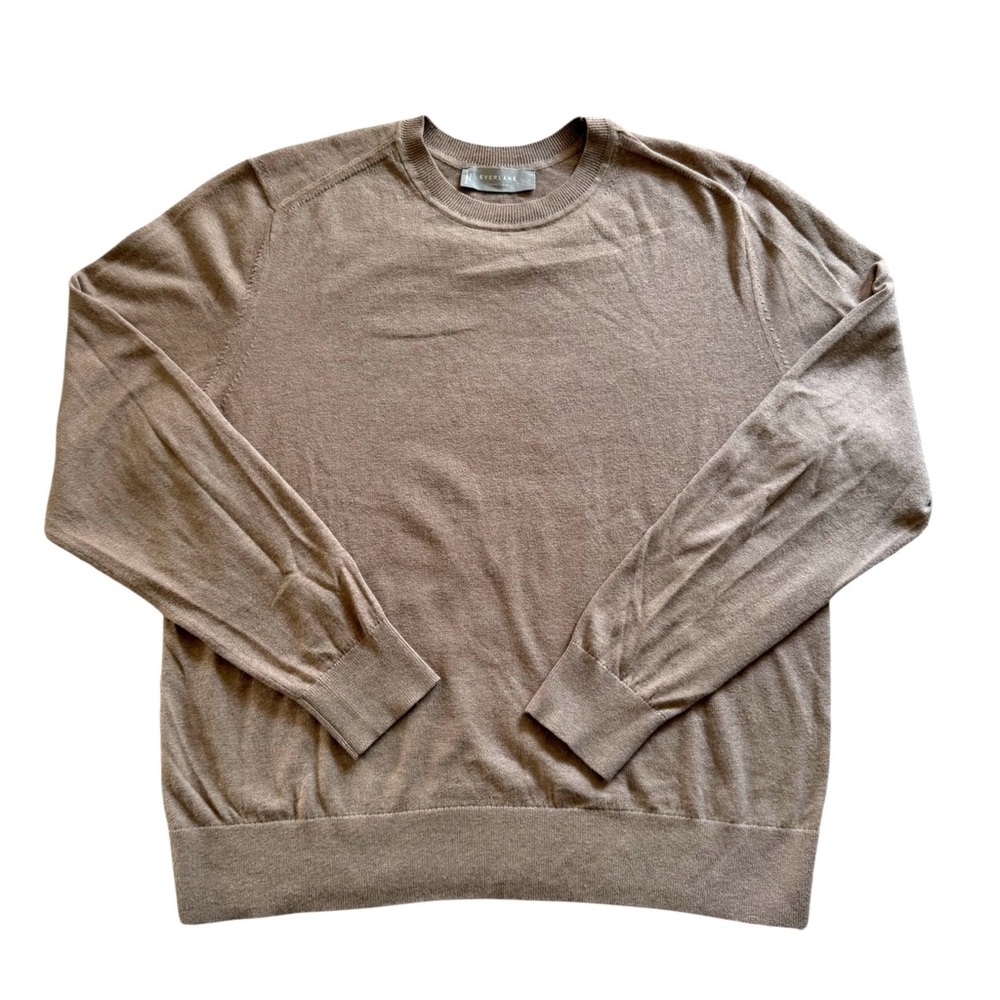 Everlane Womens Organic Cotton Crewneck Sweater Large Tan Minimalist Lightweight